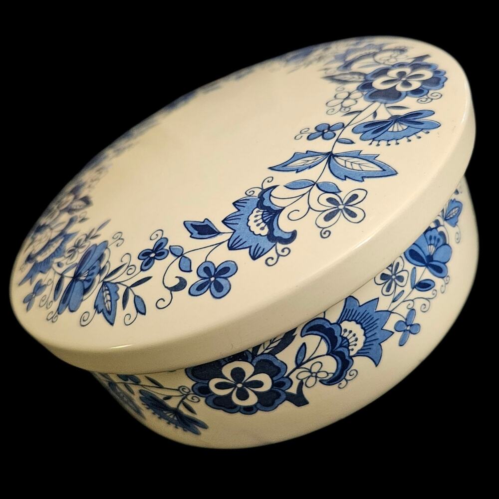 Vintage Blue Floral Covered Bowl w/ Lid Made in Korea Stoneware Kitchenware